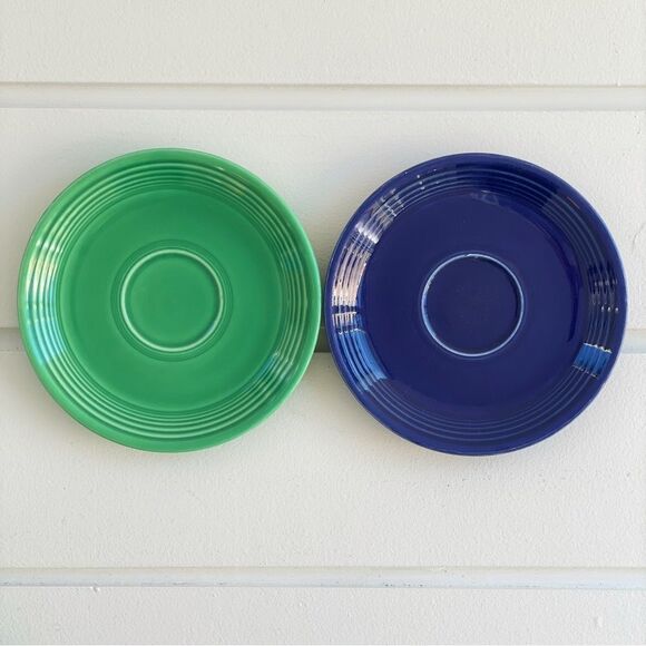 Fiestaware Lot of 2 Vintage Light Green and Cobalt Saucer Plates - Picture 1 of 4